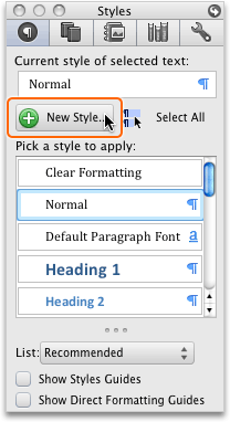 Dialog box for managing styles in MS Word